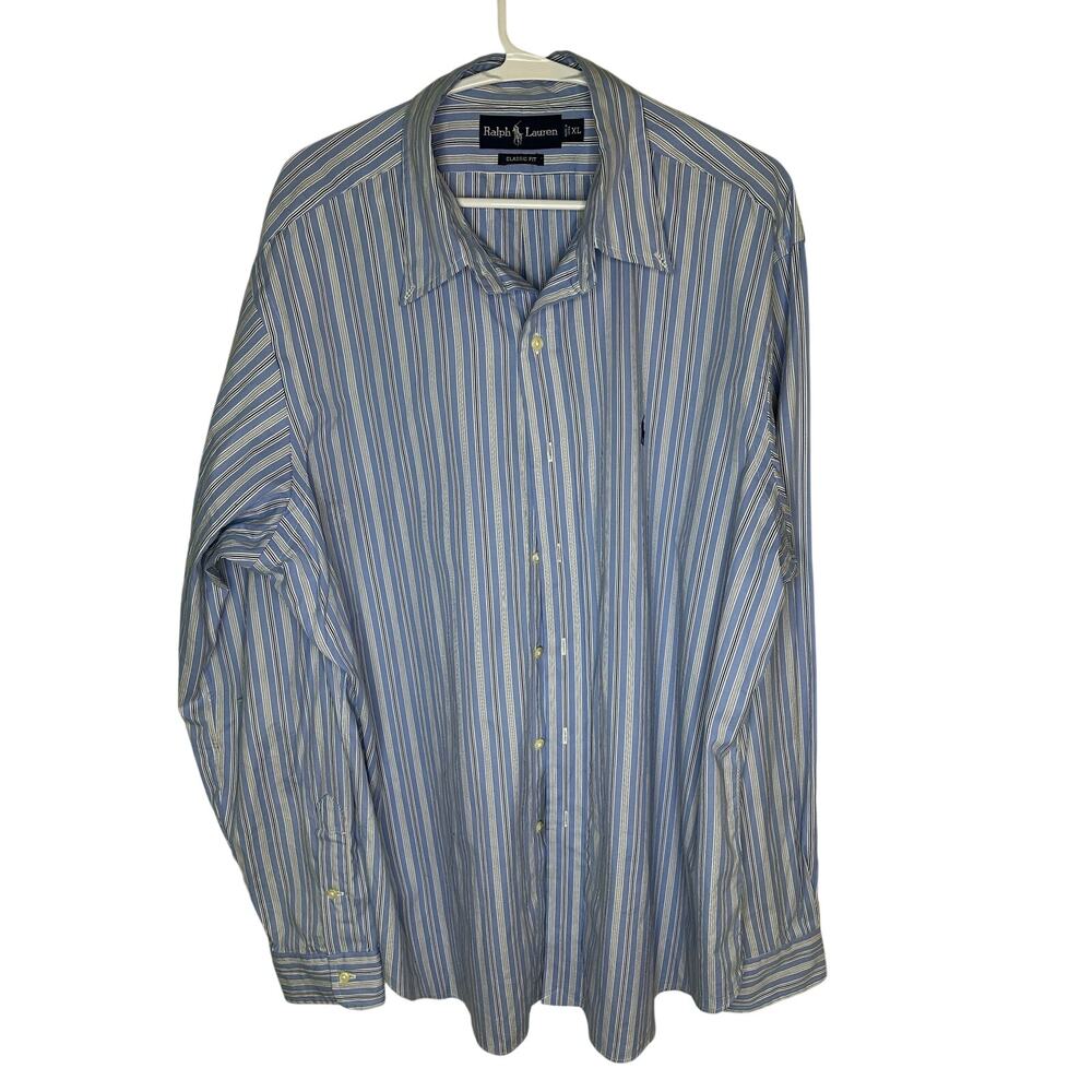 Ralph Lauren blue striped button-down shirt in a classic fit XL